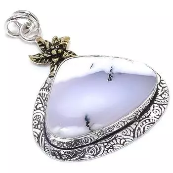 Натуральный дендритный опал, двухцветный кулон из стерлингового серебра 925 пробы, размер 2,17 дюйма, u6z71