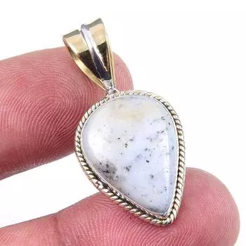 Натуральный дендритный опал из стерлингового серебра 925 пробы, подарочный двухцветный кулон 1,25 дюйма F8Y62