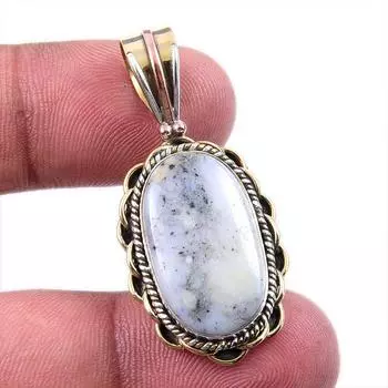 Натуральный дендритный опал из стерлингового серебра 925 пробы, подарочный двухцветный кулон 1,50 дюйма G8u88
