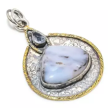 Натуральный дендритовый опал, белый топаз, двухцветный кулон из стерлингового серебра 925 пробы, 2,21 дюйма, f4Q56