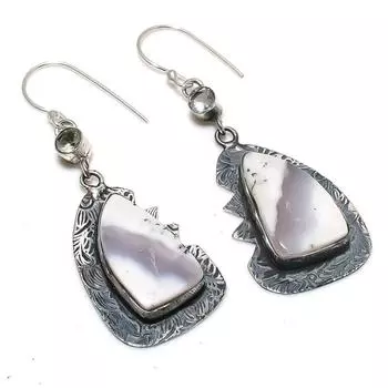 Натуральный дендритовый опал, белый топаз, серьги из стерлингового серебра 925 пробы, 2,52 дюйма, q2b79