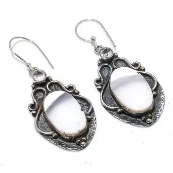 Натуральный дендритовый опал, белый топаз, серьги из стерлингового серебра 925 пробы, 2,29 дюйма, q2r04