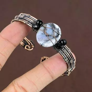 Натуральный дендритовый опал, браслет ручной работы из медной проволоки, регулируемый браслет-манжета v0N63