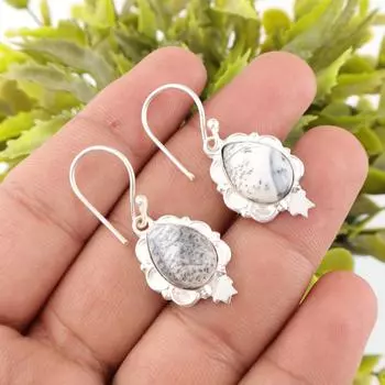 Натуральный Дендритовый Опал Драгоценный Камень 925 Проба Стерлинговое Серебро Ручная Работа Ювелирные Изделия Серьги для Девочек EE-163-30