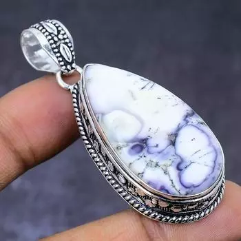 Натуральный дендритовый опал, драгоценный камень 925 пробы, серебряный ювелирный кулон 2,25 дюйма K7M19
