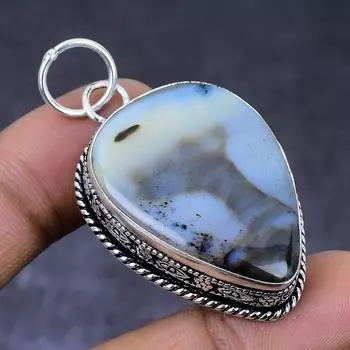 Натуральный дендритовый опал, драгоценный камень 925 пробы, серебряный ювелирный кулон 2,09 дюйма Y7J10