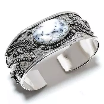 Натуральный дендритовый опал, драгоценный камень, браслет-манжета из стерлингового серебра 925 пробы, регулируемый n5v24