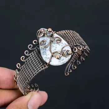 Натуральный дендритовый опал, драгоценный камень, браслет ручной работы из медной проволоки, регулируемый I7T80