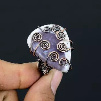 Натуральный дендритовый опал, драгоценный камень, кольцо из медной проволоки ручной работы, размер 9 V9U12