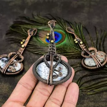 Натуральный дендритовый опал, драгоценный камень, подвеска ручной работы из медной проволоки 4,14 A8t84