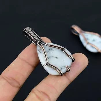 Натуральный дендритовый опал, драгоценный камень, подвеска ручной работы из медной проволоки, 2,2 дюйма, Q4l88