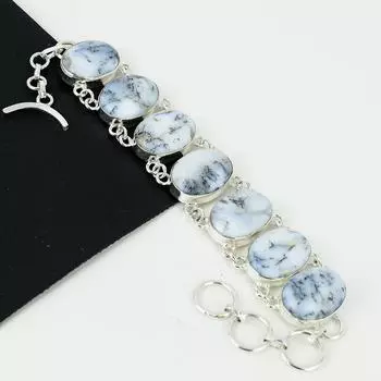 Натуральный Дендритовый Опал Драгоценный камень Ручной работы Браслет из стерлингового серебра 925 пробы, Браслет с Дендритовым Опалом для жены, Унисекс Браслет, Подарки на день рождения 8 белый