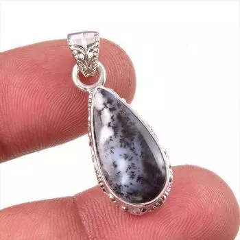 Натуральный дендритовый опал, драгоценный камень, стерлинговое серебро 925 пробы, подарочная подвеска 1,25 дюйма, c9N20