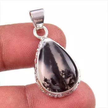 Натуральный дендритовый опал, драгоценный камень, стерлинговое серебро 925 пробы, подарочная подвеска, 1,5 дюйма, b7E14