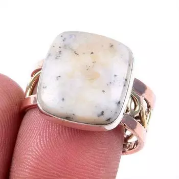 Натуральный дендритовый опал, драгоценный камень, твердое серебро 925 пробы, ювелирное двухцветное кольцо 9,5US L2v50