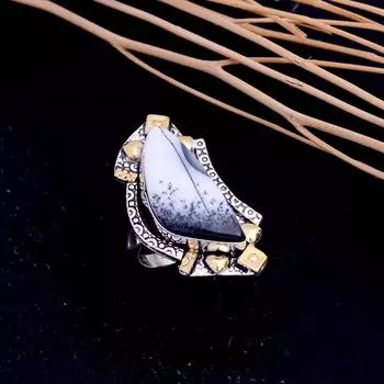 Натуральный дендритовый опал, двухцветное кольцо из стерлингового серебра 925 пробы, размер 9 O2e86