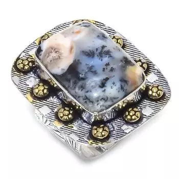 Натуральный дендритовый опал, двухцветное кольцо из стерлингового серебра 925 пробы, размер 7,5 f9l45