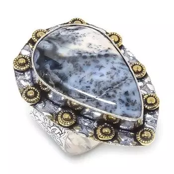 Натуральный дендритовый опал, двухцветное кольцо из стерлингового серебра 925 пробы, размер 9 Q6E17