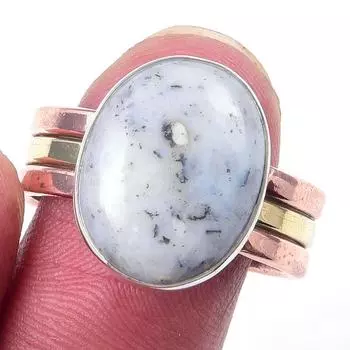 Натуральный дендритовый опал, двухцветное кольцо из стерлингового серебра 925 пробы, размер 10 o3H57