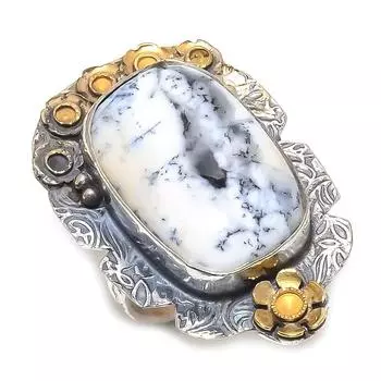 Натуральный дендритовый опал, двухцветное кольцо из стерлингового серебра 925 пробы, размер 9 j2L42