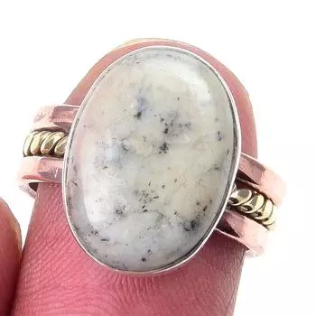 Натуральный дендритовый опал, двухцветное кольцо из стерлингового серебра 925 пробы, размер 6,5 t9Y23