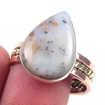 Натуральный дендритовый опал, двухцветное кольцо из стерлингового серебра 925 пробы, размер 10 w0D72