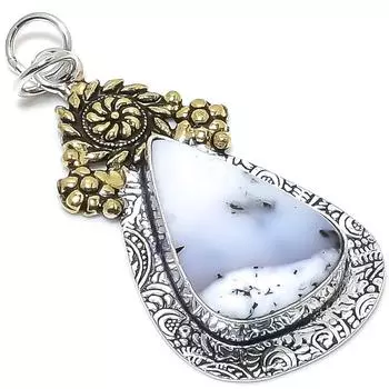 Натуральный дендритовый опал, двухцветный кулон из стерлингового серебра 925 пробы, размер 2,36 дюйма, T0j26