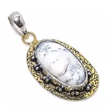 Натуральный дендритовый опал, двухцветный кулон из стерлингового серебра 925 пробы, размер 2,25 дюйма, Y1O79