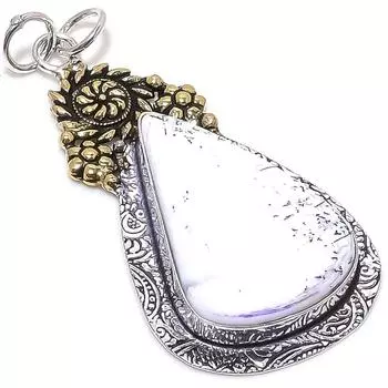 Натуральный дендритовый опал, двухцветный кулон из стерлингового серебра 925 пробы, размер 2,56 дюйма, R7m02