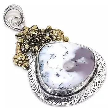 Натуральный дендритовый опал, двухцветный кулон из стерлингового серебра 925 пробы, размер 2,17 дюйма, N2e70