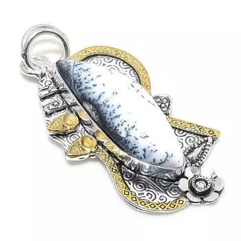 Натуральный дендритовый опал, двухцветный кулон из стерлингового серебра 925 пробы, размер 2,48 дюйма m1J64