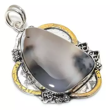 Натуральный дендритовый опал, двухцветный кулон из стерлингового серебра 925 пробы, размер 2,56 дюйма, O1s16