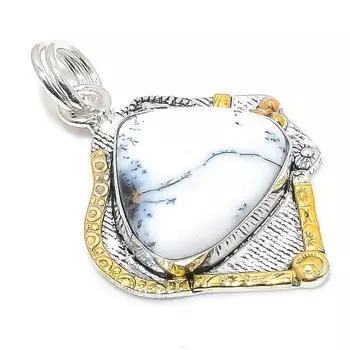 Натуральный дендритовый опал, двухцветный кулон из стерлингового серебра 925 пробы, размер 1,97 дюйма, R1s89