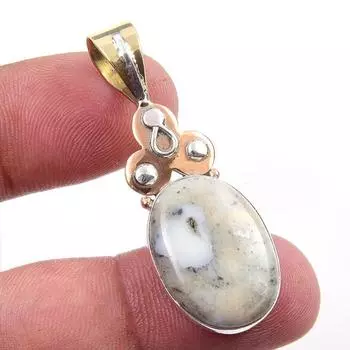 Натуральный дендритовый опал из чистого серебра 925 пробы, подарочный двухцветный кулон 1,75 дюйма g3c42