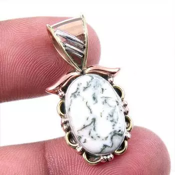 Натуральный дендритовый опал из чистого серебра 925 пробы, подарочный двухцветный кулон 1,25 дюйма h0H15
