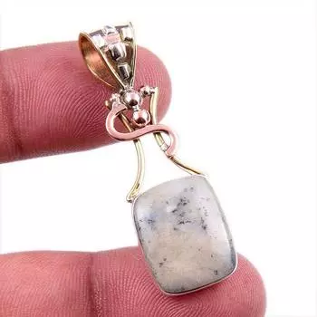 Натуральный дендритовый опал из чистого серебра 925 пробы, подарочный двухцветный кулон 1,75 дюйма u3p16