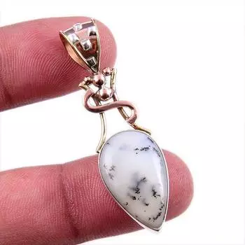 Натуральный дендритовый опал из стерлингового серебра 925 пробы, подарочный двухцветный кулон 1,75 дюйма v1p93