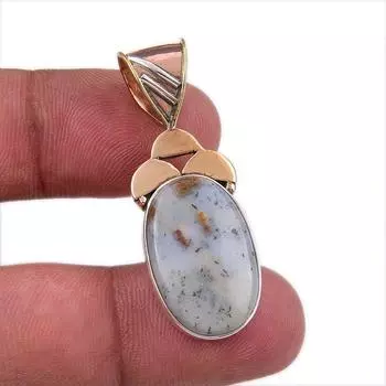 Натуральный дендритовый опал из стерлингового серебра 925 пробы, подарочный двухцветный кулон 1,75 дюйма Q6y15