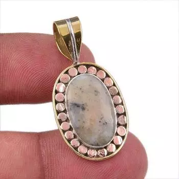 Натуральный дендритовый опал из твердого серебра 925 пробы, подарочный двухцветный кулон 1,50 дюйма Q0f62