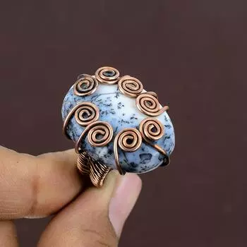 Натуральный дендритовый опал, кольцо из медной проволоки ручной работы, размер 7 d8W32