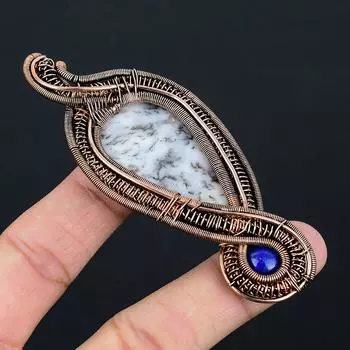 Натуральный дендритовый опал, ляпис-драгоценный камень, подвеска из медной проволоки ручной работы 3,54 F7r78