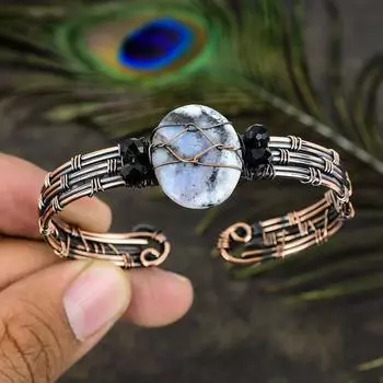 Натуральный дендритовый опал ручной работы из медной проволоки, браслет-манжета, регулируемый w5w23