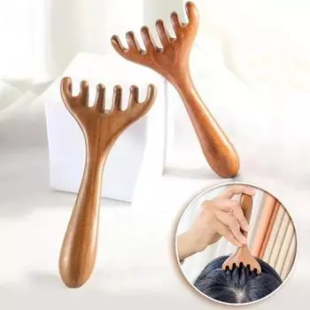 Натуральный деревянный широкий зубчатый длинный расческа для массажа меридиана антистатическая головка шесть когтей массажер способствует циркуляции крови Single head style-1pcs