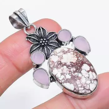 Натуральный Дикий Конь, Халцедон 925 Стерлинговое Серебро Ювелирная Подвеска 2.09 g8m66