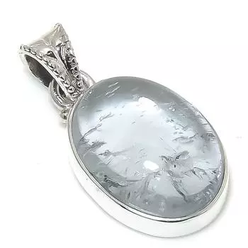 Натуральный драгоценный камень аквамарин 925 пробы, подарочный кулон из стерлингового серебра 1,25 дюйма M6L74