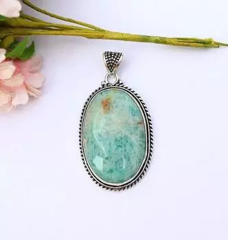 Натуральный драгоценный камень амазонит | Серебряный кулон ручной работы | Заявление Подвеска