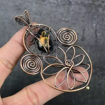 Натуральный драгоценный камень аммолит, медная проволока, подарочная подвеска для ювелирных изделий, 3,86 дюйма, S7d93