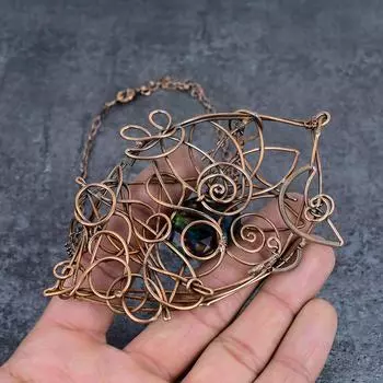 Натуральный драгоценный камень аммолит, медная проволока, подарочное ювелирное ожерелье, 18 дюймов, E2y86