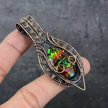 Натуральный драгоценный камень аммолит, медная проволока, подарочная подвеска для ювелирных изделий, 3,03 дюйма, U8W35