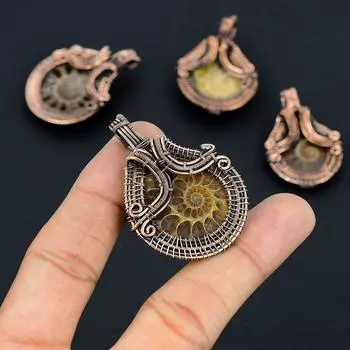 Натуральный драгоценный камень аммонит, подарочная подвеска ручной работы из медной проволоки, 2,09 дюйма, l0c75